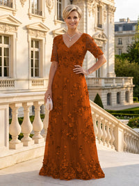 A Line V Neck Short Sleeves Long Mother of the Bride Dresses