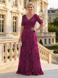 A Line V Neck Short Sleeves Long Mother of the Bride Dresses
