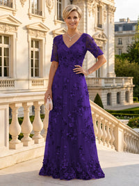 A Line V Neck Short Sleeves Long Mother of the Bride Dresses