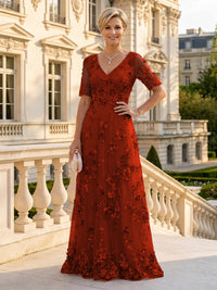 A Line V Neck Short Sleeves Long Mother of the Bride Dresses