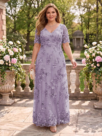 A Line V Neck Plus Size Short Sleeves Long Mother of the Bride Dresses