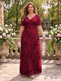 A Line V Neck Plus Size Short Sleeves Long Mother of the Bride Dresses