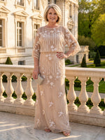 Column Round Neck 3/4 Sleeves Long Mother of the Bride Dresses