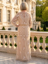 Column Round Neck 3/4 Sleeves Long Mother of the Bride Dresses