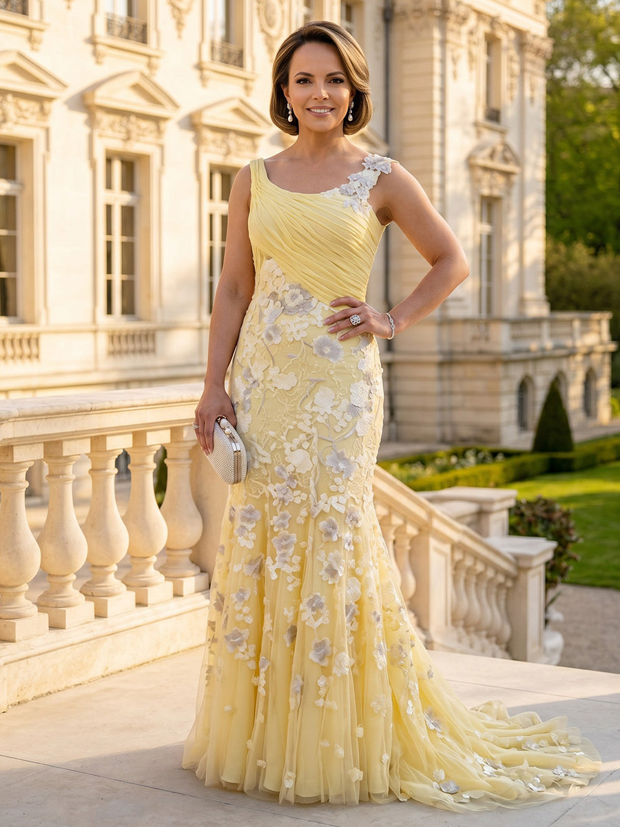 Mermaid Square Neck Sleeveless Long Mother of the Bride Dresses