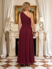 A Line One Shoulder Sleeveless Long Mother of the Bride Dresses with Flower