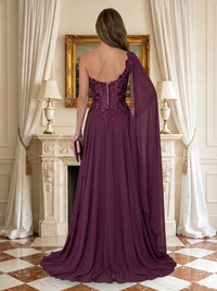 A Line One Shoulder Sleeveless Long Mother of the Bride Dresses with Slit
