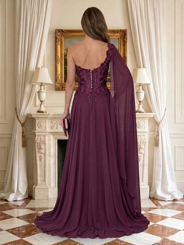 A Line One Shoulder Sleeveless Long Mother of the Bride Dresses with Slit