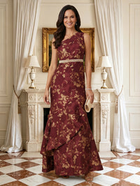 Mermaid One Shoulder Sleeveless Long Mother of the Bride Dresses with Belt
