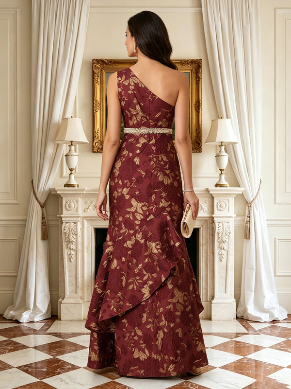 Mermaid One Shoulder Sleeveless Long Mother of the Bride Dresses with Belt