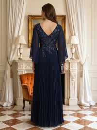 A Line V Neck Pleated Long Sleeves Mother of the Bride Dresses