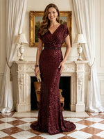 Sequin Mermaid V Neck Short Sleeves Mother of the Bride Dresses