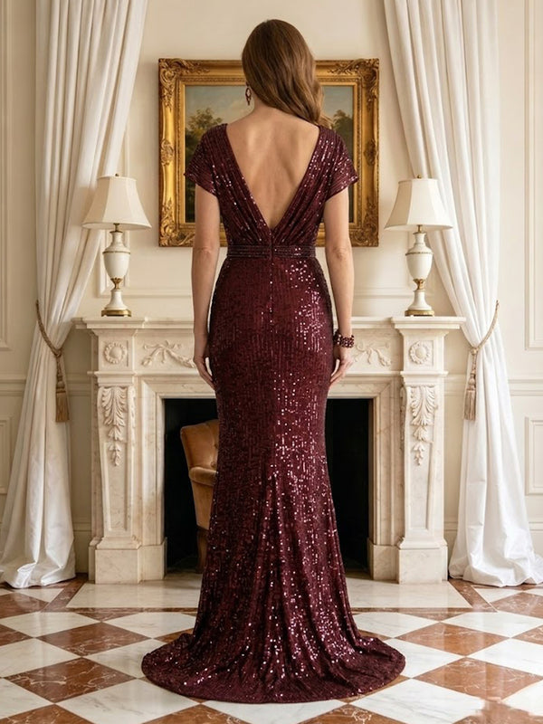 Sequin Mermaid V Neck Short Sleeves Mother of the Bride Dresses