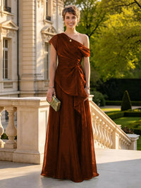 A Line One Shoulder Short Sleeves Long Mother of the Bride Dresses