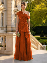 A Line One Shoulder Short Sleeves Long Mother of the Bride Dresses