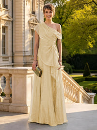 A Line One Shoulder Short Sleeves Long Mother of the Bride Dresses