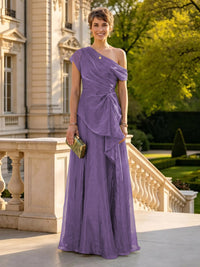 A Line One Shoulder Short Sleeves Long Mother of the Bride Dresses