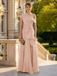 A Line One Shoulder Short Sleeves Long Mother of the Bride Dresses