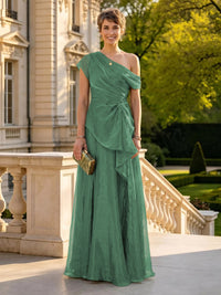 A Line One Shoulder Short Sleeves Long Mother of the Bride Dresses