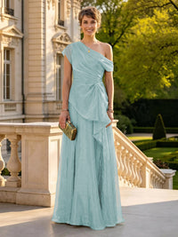 A Line One Shoulder Short Sleeves Long Mother of the Bride Dresses