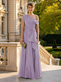A Line One Shoulder Short Sleeves Long Mother of the Bride Dresses