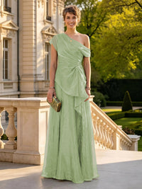 A Line One Shoulder Short Sleeves Long Mother of the Bride Dresses