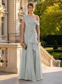 A Line One Shoulder Short Sleeves Long Mother of the Bride Dresses