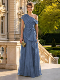 A Line One Shoulder Short Sleeves Long Mother of the Bride Dresses