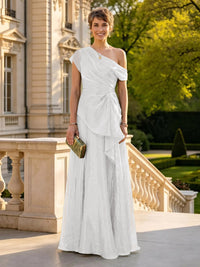 A Line One Shoulder Short Sleeves Long Mother of the Bride Dresses