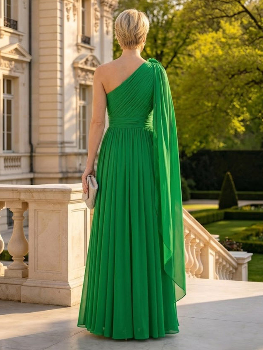 A Line One Shoulder Sleeveless Long Mother of the Bride Dresses with Flowers
