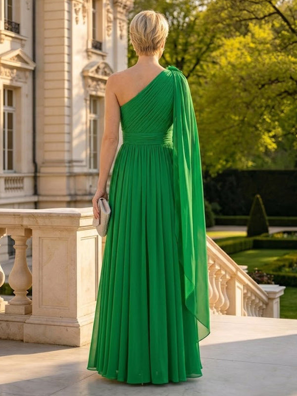 A Line One Shoulder Sleeveless Long Mother of the Bride Dresses with Flowers