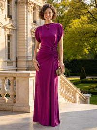 Column High Neck Short Sleeves Mother of the Bride Dresses