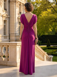 Column High Neck Short Sleeves Mother of the Bride Dresses