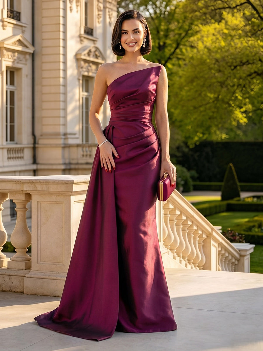 Satin Mermaid One Shoulder Sleeveless Mother of the Bride Dresses