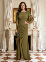 Mermaid Boat Neck Long Sleeves Mother of the Bride Dresses with Slit