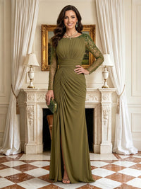 Mermaid Boat Neck Long Sleeves Mother of the Bride Dresses with Slit