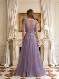A Line Round Neck Flutter Sleeves Mother of the Bride Dresses