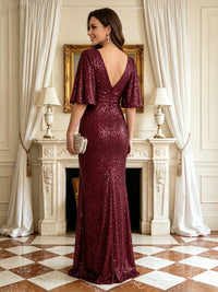 Mermaid V Neck Short Sleeves Mother of the Bride Dresses with Slit