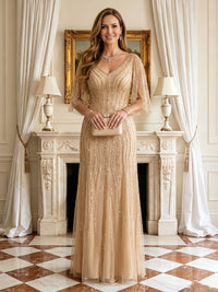 Sequin Mermaid V Neck Half Sleeves Mother of the Bride Dresses