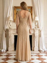 Sequin Mermaid V Neck Half Sleeves Mother of the Bride Dresses
