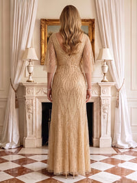 Sequin Mermaid V Neck Half Sleeves Mother of the Bride Dresses