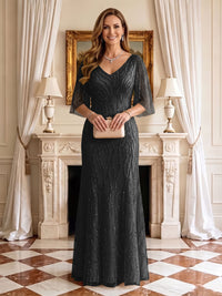 Sequin Mermaid V Neck Half Sleeves Mother of the Bride Dresses