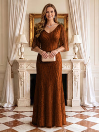 Sequin Mermaid V Neck Half Sleeves Mother of the Bride Dresses