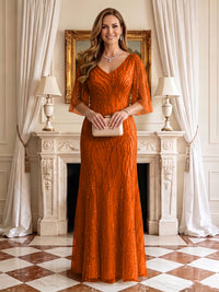 Sequin Mermaid V Neck Half Sleeves Mother of the Bride Dresses