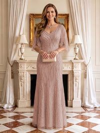 Sequin Mermaid V Neck Half Sleeves Mother of the Bride Dresses