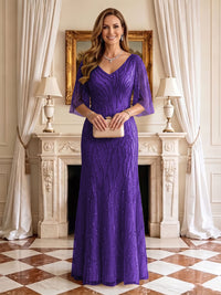 Sequin Mermaid V Neck Half Sleeves Mother of the Bride Dresses