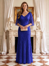 Sequin Mermaid V Neck Half Sleeves Mother of the Bride Dresses