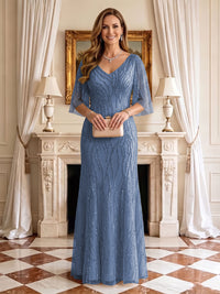 Sequin Mermaid V Neck Half Sleeves Mother of the Bride Dresses