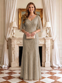 Sequin Mermaid V Neck Half Sleeves Mother of the Bride Dresses