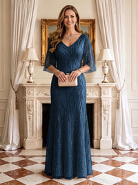 Sequin Mermaid V Neck Half Sleeves Mother of the Bride Dresses